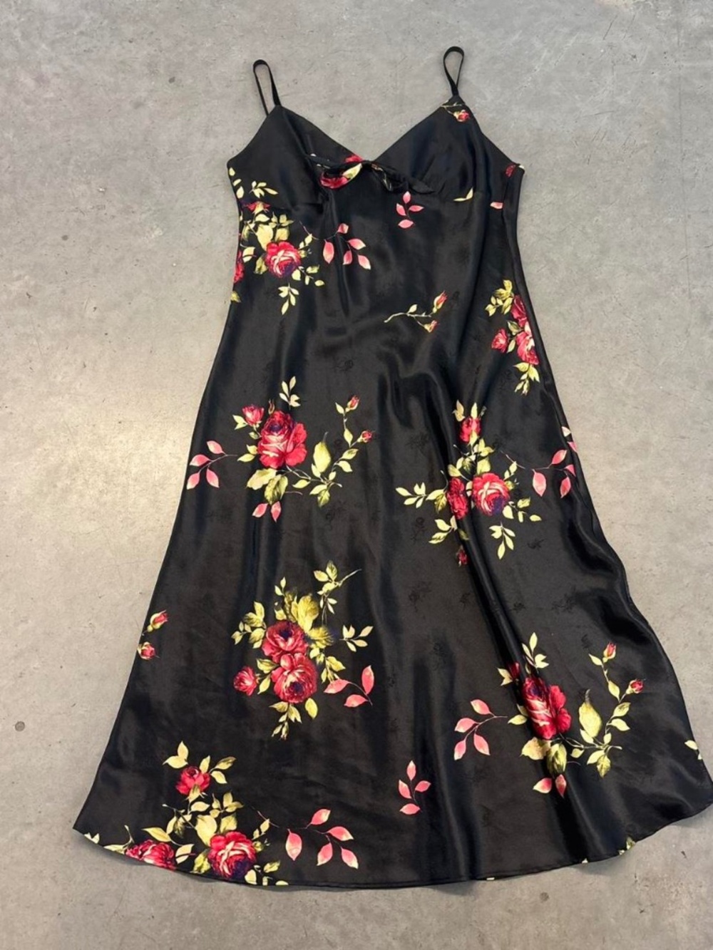 Black Floral Slip Dress with Pink & Yellow Roses
